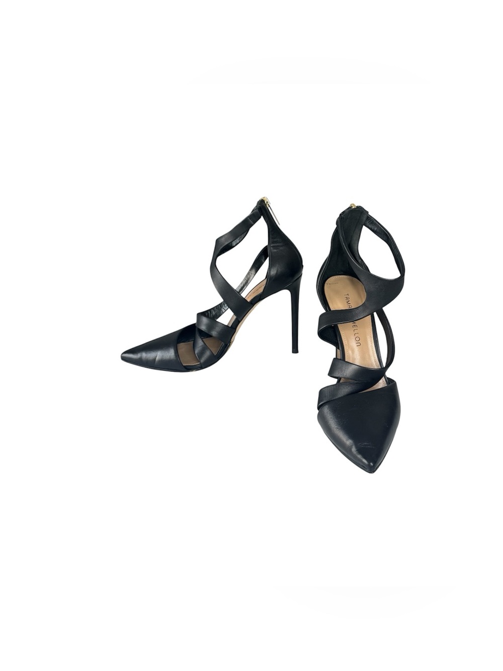 Tamara Mellon Black Leather Heels Pointed Toe and Strappy Size 38½